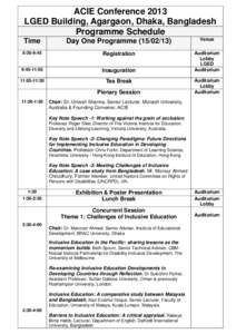 ACIE Conference 2013 LGED Building, Agargaon, Dhaka, Bangladesh Programme Schedule Time  Day One Programme[removed])