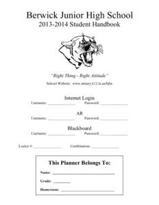 Berwick Junior High School[removed]Student Handbook “Right Thing - Right Attitude” School Website: www.stmary.k12.la.us/bjhs