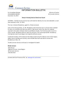 INFORMATION BULLETIN For Immediate Release 2014JAG0354[removed]December 22, 2014  Ministry of Justice