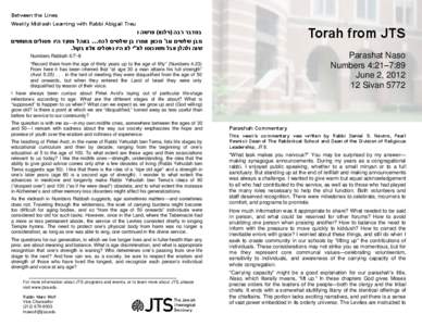 Between the Lines Weekly Midrash Learning with Rabbi Abigail Treu Torah from JTS  ‫במדבר רבה )וילנא( פרשה ו‬