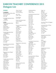 EARCOS TEACHER’ CONFERENCE 2015 Delegate List SCHOOLS CAMBODIA International School of Phnom Penh Tommas Houterman