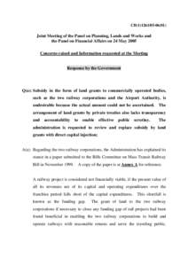 CB[removed])  Joint Meeting of the Panel on Planning, Lands and Works and the Panel on Financial Affairs on 24 May 2005 Concerns raised and Information requested at the Meeting