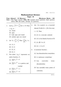 FEBII  Mathematical Science Paper II Time Allowed : 75 Minutes] [Maximum Marks : 100