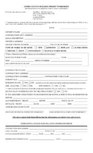 OTERO COUNTY BUILDING PERMIT WORKSHEET (Information below to by supplied by owner or owner’s representative) If you have any questions contact Alan Baker – Building Inspector Otero County Engineers Room 208