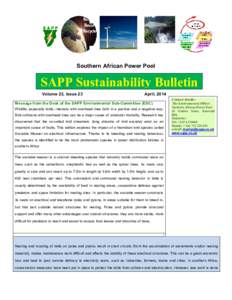 Southern African Power Pool  SAPP Sustainability Bulletin Volume 23, Issue 23  April, 2014