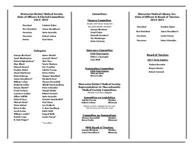 Worcester District Medical Society Slate of Officers & Elected Committees[removed]Committees Finance Committee