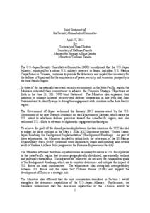 Joint Statement of the Security Consultative Committee April 27, 2012 By Secretary of State Clinton Secretary of Defense Panetta