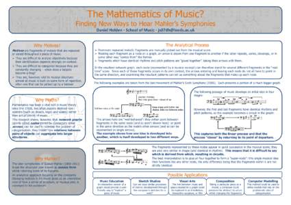The Mathematics of Music?  Finding New Ways to Hear Mahler’s Symphonies Daniel Holden ▫ School of Music ▫  The Analytical Process