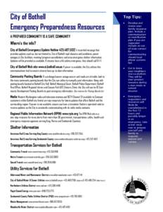 City of Bothell Emergency Preparedness Resources Top Tips: •