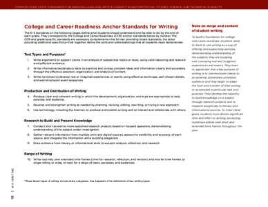 Common Core State Standards for ENGLISH LANGUAGE ARTS & Literacy in History/Social Studies, Science, and Technical Subjects  College and Career Readiness Anchor Standards for Writing The K–5 standards on the following 