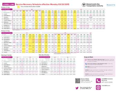 Service Recovery Schedule effective Monday[removed]LOWELL LINE Trains reinstated effective March 23,2015