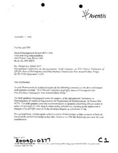 ventis  November 2, 2004 Via Fax and UPS Dockets Management Branch (HFA-305)