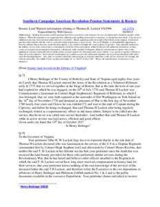 Southern Campaign American Revolution Pension Statements & Rosters Bounty Land Warrant information relating to Thomas H. Luckett VAS996 Transcribed by Will Graves vsl 21VA[removed]