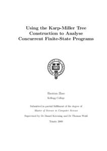 Using the Karp-Miller Tree Construction to Analyse Concurrent Finite-State Programs Haoxian Zhao Kellogg College