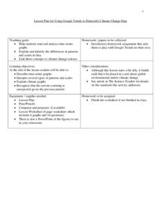 1 Lesson Plan for Using Google Trends to Demystify Climate Change Data Teaching goals:  Help students read and analyze time-series graphs