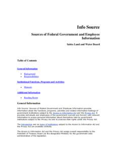 Info Source Sources of Federal Government and Employee Information Sahtu Land and Water Board  Table of Contents