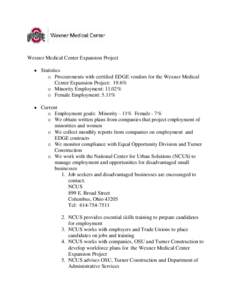 Wexner Medical Center Expansion Project  Statistics o Procurements with certified EDGE vendors for the Wexner Medical Center Expansion Project: 19.6% o Minority Employment: 11.02% o Female Employment: 5.11%