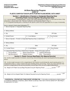 Data Sheet B: Plastic Carryout Bag/Film Plastic Recycling Model