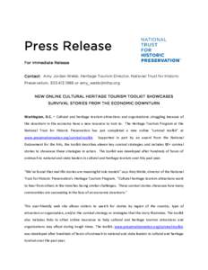 Press Release ® For Immediate Release Contact: Amy Jordan Webb, Heritage Tourism Director, National Trust for Historic Preservation, [removed]or [removed]