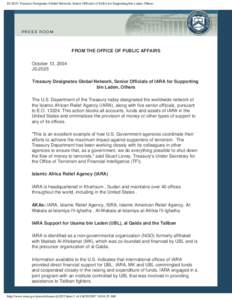 JS-2025: Treasury Designates Global Network, Senior Officials of IARA for Supporting bin Laden, Others