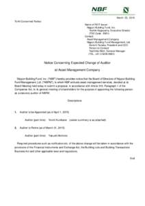 March 23, 2015 To All Concerned Parties Name of REIT Issuer: Nippon Building Fund, Inc. Yoshiki Kageyama, Executive Director (TSE Code : 8951)