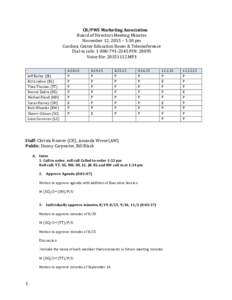CR/PWS	
  Marketing	
  Association	
   Board	
  of	
  Directors	
  Meeting	
  Minutes	
   November	
  12,	
  2015	
  –	
  1:30	
  pm	
  	
   Cordova	
  Center	
  Education	
  Room	
  &	
  Teleconfer