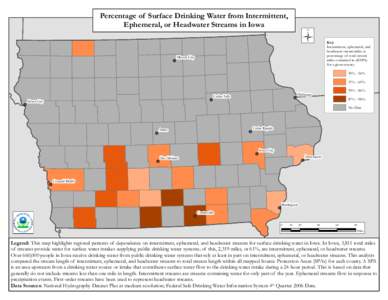 Percentage of Surface Drinking Water from Intermittent, Ephemeral or Headwater Streams in Iowa