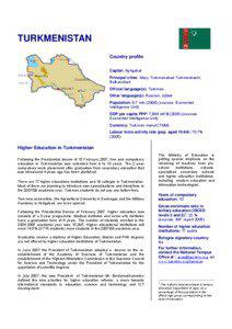 TURKMENISTAN Country profile Capital: Aşhgabat