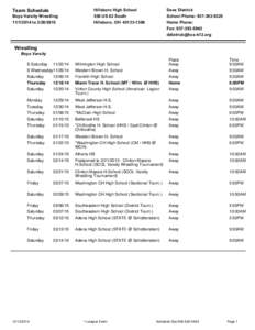 Team Schedule Boys Varsity Wrestling[removed]to[removed]Hillsboro High School 550 US 62 South