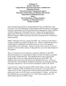 Atmospheric sciences / Hydrology / Atlantic hurricane season / Insurance law / National Flood Insurance Program / United States Department of Homeland Security / Flood insurance / National Flood Insurance Act / David I. Maurstad / Insurance / Types of insurance / Meteorology