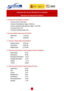 Consumos del Sector Residencial en España Resumen de Información Básica 1.-Consumo de los Hogares en España Consumo Total: ktep Consumo Total Medio por hogar: 0,852 tep Consumo de Electricidad Medio por Hogar: