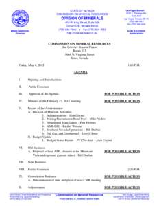 STATE OF NEVADA COMMISSION ON MINERAL RESOURCES DIVISION OF MINERALS 400 W. King Street, Suite 106 Carson City, Nevada 89703