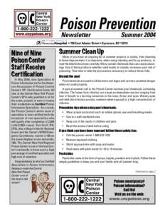 Poison Prevention Newsletter Summer 2004  • 750 East Adams Street • Syracuse, NY 13210