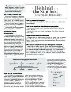 B  ehind the Numbers takes a look at specific measures or indicators to provide a better understanding of what the data for the indicators mean, how data are