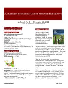CIC: Canadian International Council: Saskatoon Branch News