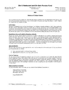 Bar & Restaurant and On-Sale Pension Fund 3001 Metro Drive - Suite 500 Bloomington, MN[removed]Wilson-McShane Corporation Fund Administrators