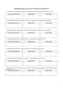 PROBLEMAS DE SUMAS CON MAGNITUDES PEQUEÑAS 1.- A un lado de la carretera hay 2 árboles y al otro lado hay 3 árboles. ¿Cuántos árboles hay en total? DATOS QUE ME DAN OPERACIÓN