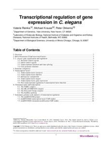Transcriptional regulation of gene expression in C. elegans * Valerie Reinke1§ , Michael Krause2§, Peter Okkema3§ 1  Department of Genetics, Yale University, New Haven, CT 06520