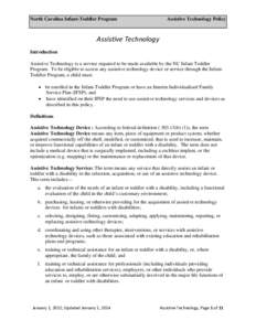 North Carolina Infant-Toddler Program  Assistive Technology Policy Assistive Technology Introduction