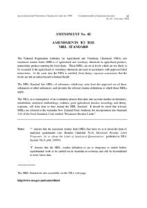 Amendment No. 4E: Amendments to the MRL standard - APVMA Gazette 10, 2 October 2001