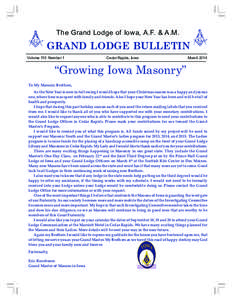 The Grand Lodge of Iowa, A.F. & A.M.  GRAND LODGE BULLETIN Volume 115 Number 1  Cedar Rapids, Iowa