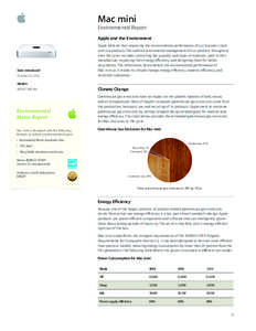 Mac mini Environmental Report Apple and the Environment Date introduced October 23, 2012