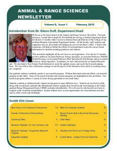 ANIMAL & RANGE SCIENCES NEWSLETTER Volume 8, Issue 1 February 2015