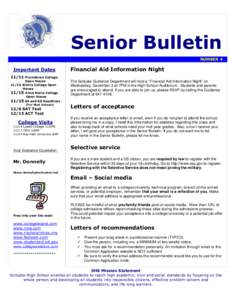Senior Bulletin NUMBER 4 Important Dates[removed]Providence College Open House