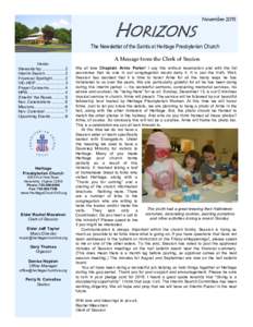 HORIZONS  November 2015 The Newsletter of the Saints at Heritage Presbyterian Church Inside: