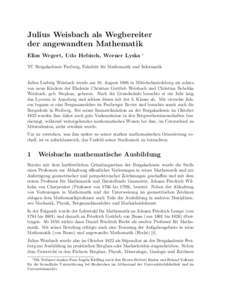 Julius Weisbach als Wegbereiter der angewandten Mathematik Elias Wegert, Udo Hebisch, Werner Lyska 1
