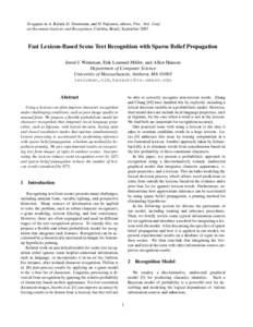 To appear in A. Belaïd, D. Doermann, and H. Fujisawa, editors, Proc. Intl. Conf. on Document Analysis and Recognition, Curitiba, Brazil, September[removed]Fast Lexicon-Based Scene Text Recognition with Sparse Belief Propa