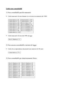 Unità non consultabili 1) Non consultabili perché mancanti:  Unità mancanti rilevate durante la revisione inventariale del 1989: Conservatorio n. 28 Conservatorio n. 125 Conservatorio n. 265