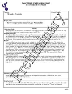 CALIFORNIA STATE SCIENCE FAIR 2014 PROJECT SUMMARY Name(s)  Project Number