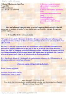 TI Saint Pons 9 maiSMC condamnée  Tribunal d’Instance de Saint Pons 9 mai 2006 SMC condamnée ref. : AFUB – TI – 060509A